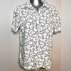 Women’s golf polo. Black and white golf bag print. Size Small.